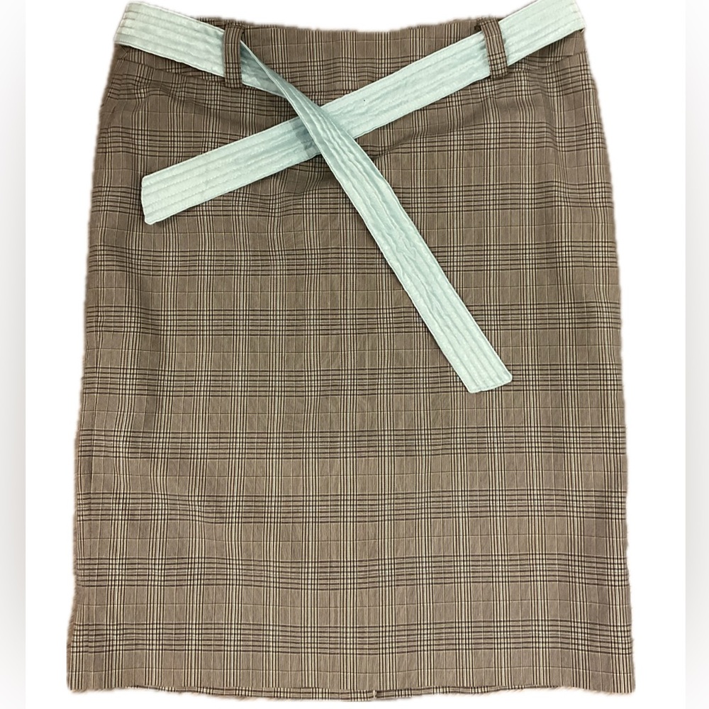 **Esprit Blue & Gray Lined Check Pencil Skirt with Aqua attached belt.
